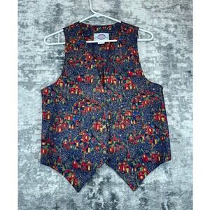 Vtg Conversation Pieces Womens P Christmas House Ugly Sweater Vest Multicolor